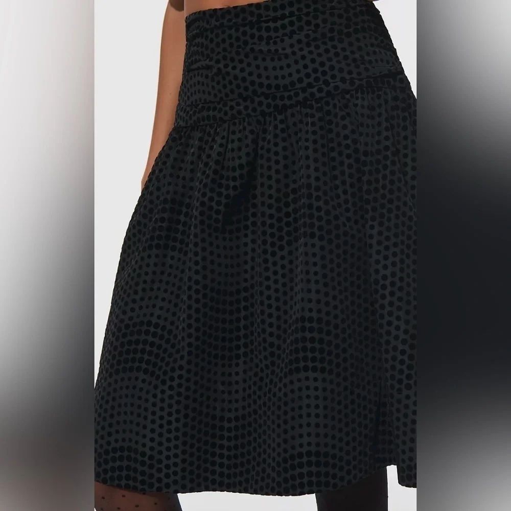 Maeve Black Polka Dot Taffeta Midi Skirt